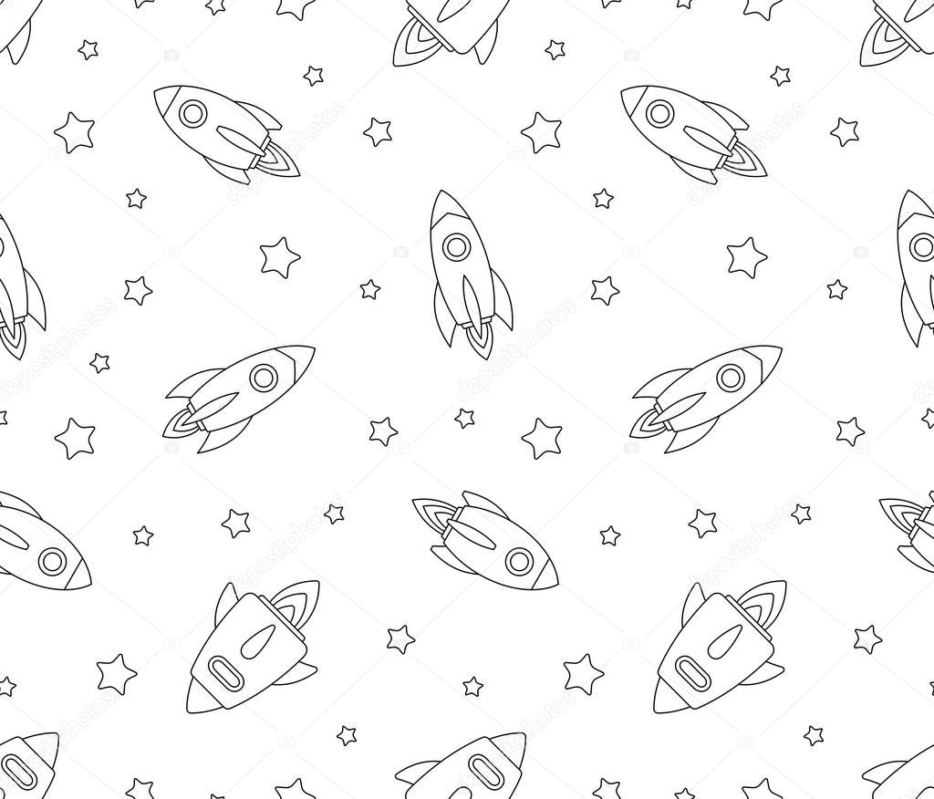 Seamless pattern with Rockets. isolated on white background
