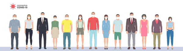 Groupe Personnes Dans Des Masques Médicaux Protecteurs Virus Coronavirus Covid — Image vectorielle