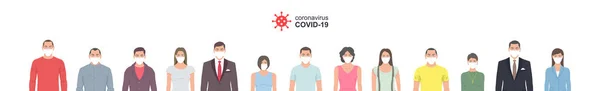 Люди Захисних Масках Обличчя Коронавірус Covid Ізольований Білому Тлі — стоковий вектор