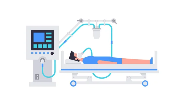 Homme Allongé Dans Lit Hôpital Homme Est Allongé Sur Lit — Image vectorielle