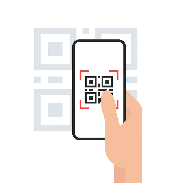 Code Mobile Phone Scan Screen Hand White Background Flat Style — Stock Vector