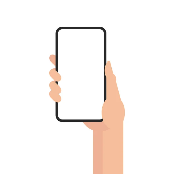 Smartphone Blank White Screen Hand White Background Flat Style — Stock Vector