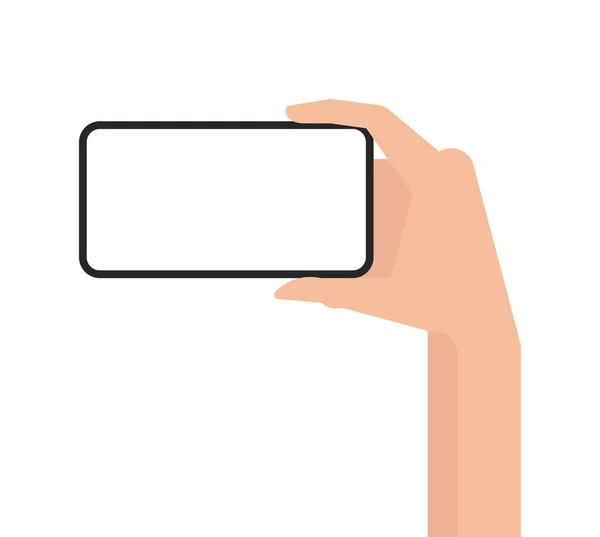 Smartphone Blank White Screen Hand White Background Flat Style — Stock Vector