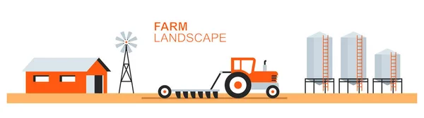 Boerderijlandschap Trekker Bereidt Land Voor Zaaien Landbouw Landbouw Boeren Landbouwindustrie — Stockvector