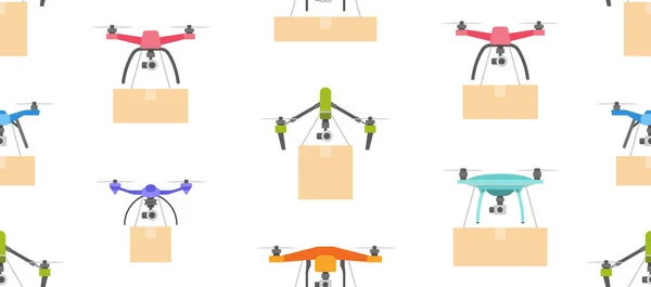 Modèle Sans Couture Avec Drone Air Livraison Avec Paquet Livraison — Image vectorielle