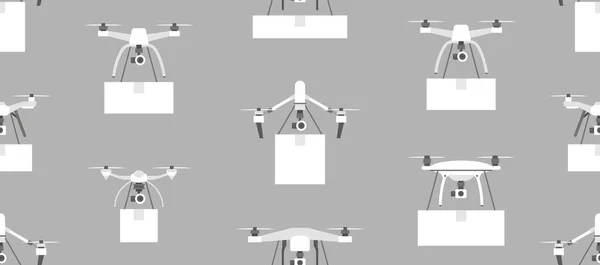 Modello Senza Soluzione Continuità Con Consegna Drone Aria Con Pacchetto — Vettoriale Stock