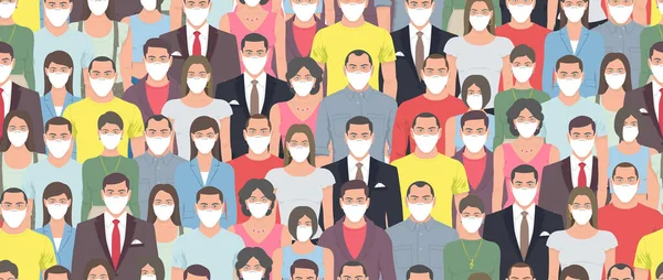 Бесшовный Рисунок Людьми Белой Медицинской Маске Пандемия Коронавируса Бесшовная Здравоохранение — стоковый вектор