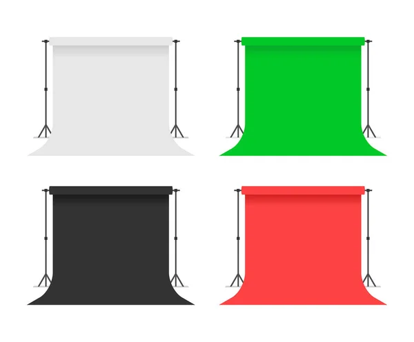 Набор Бумажных Студийных Фонов Белые Красные Черные Зеленые Штативы Стоят — стоковый вектор