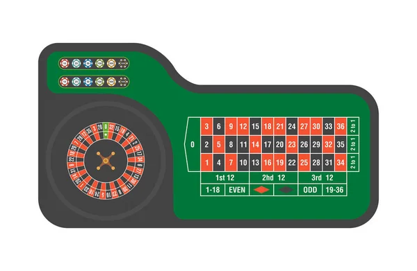 Casino Roulette Tafel Groene Gokken Roulette Tafel Met Nummers Bovenaanzicht — Stockvector