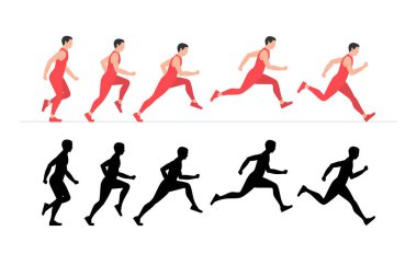 Man Run bisiklet animasyon sayfası. Düz stil. beyaz arkaplanda izole
