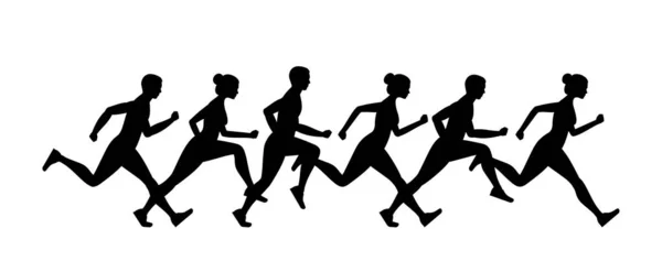 Бігаючі Люди Бігуни Групуються Русі Плоский Стиль Ізольовані Білому Фоні — стоковий вектор