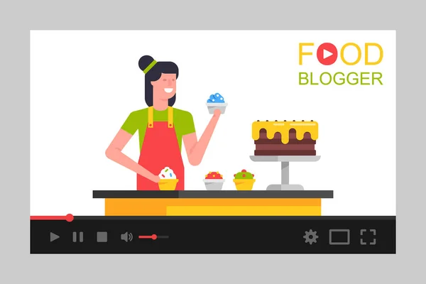Видеоуроки Блогер Women Food Видео Экране Социальный Маркетинг Плоский Стиль — стоковый вектор
