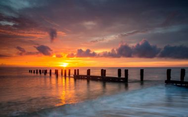 Sunrise ufuk, Norfolk beach, İngiltere