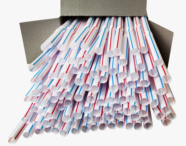 Box of Plastic Straws — Stock Photo, Image