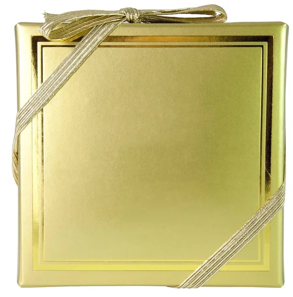 Confezione regalo oro con fiocco a nastro — Foto Stock