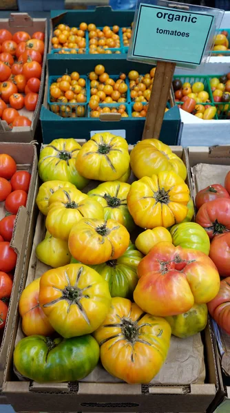 Tomates Relíquia Tomates Relíquia Orgânicos Coloridos Para Venda — Fotografia de Stock