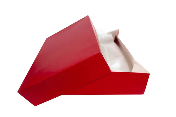 Απομονωμένη Ανοιχτό Κόκκινο Δώρο Κουτί Χαρτί Και Καπάκι Στραβά — Φωτογραφία Αρχείου