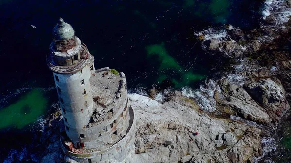 Воздушный Вид Древний Маяк Скале — стоковое фото