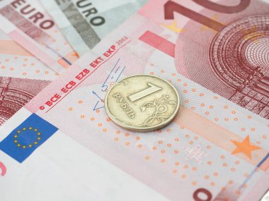 euro banknot bir Rublesi sikke