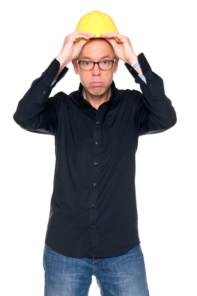 Man with eyeglasses and helmet Stock Image