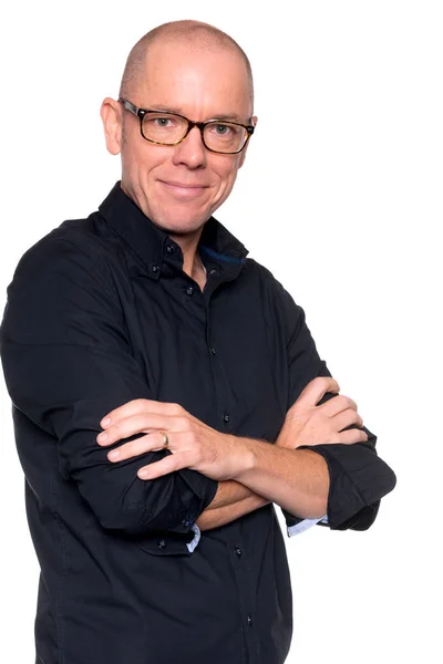 Smiling man with black eyeglasses Stock Image