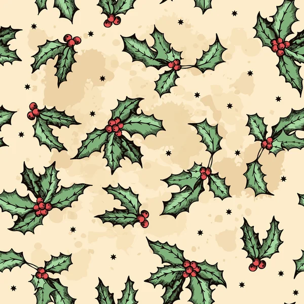 Seamless pattern with holly leaves — Stock Vector