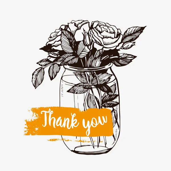 Μπουκέτο τριαντάφυλλα με τα λόγια σας ευχαριστώ — Διανυσματικό Αρχείο