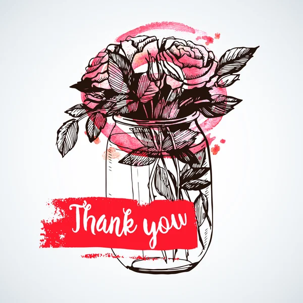Csokor Rózsa a szavakat köszönöm — Stock Vector