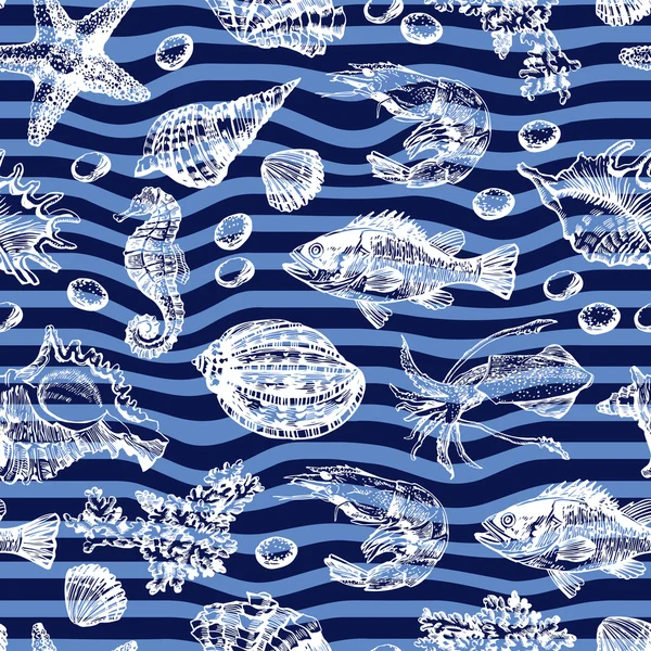 Cute Sea Seamless pattern — Stock Vector