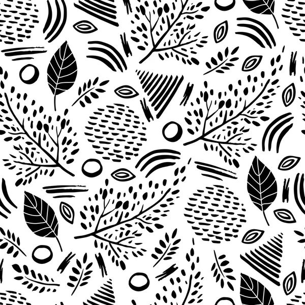 Abstract grunge leaves ink pattern. — Stock vektor