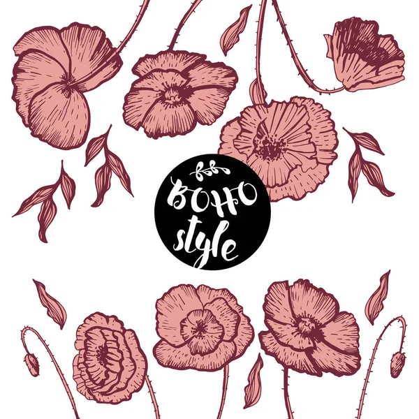 Amapolas Ilustración decorativa al estilo boho — Archivo Imágenes Vectoriales