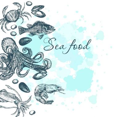 Deniz mahsülleri ile grafik kartı