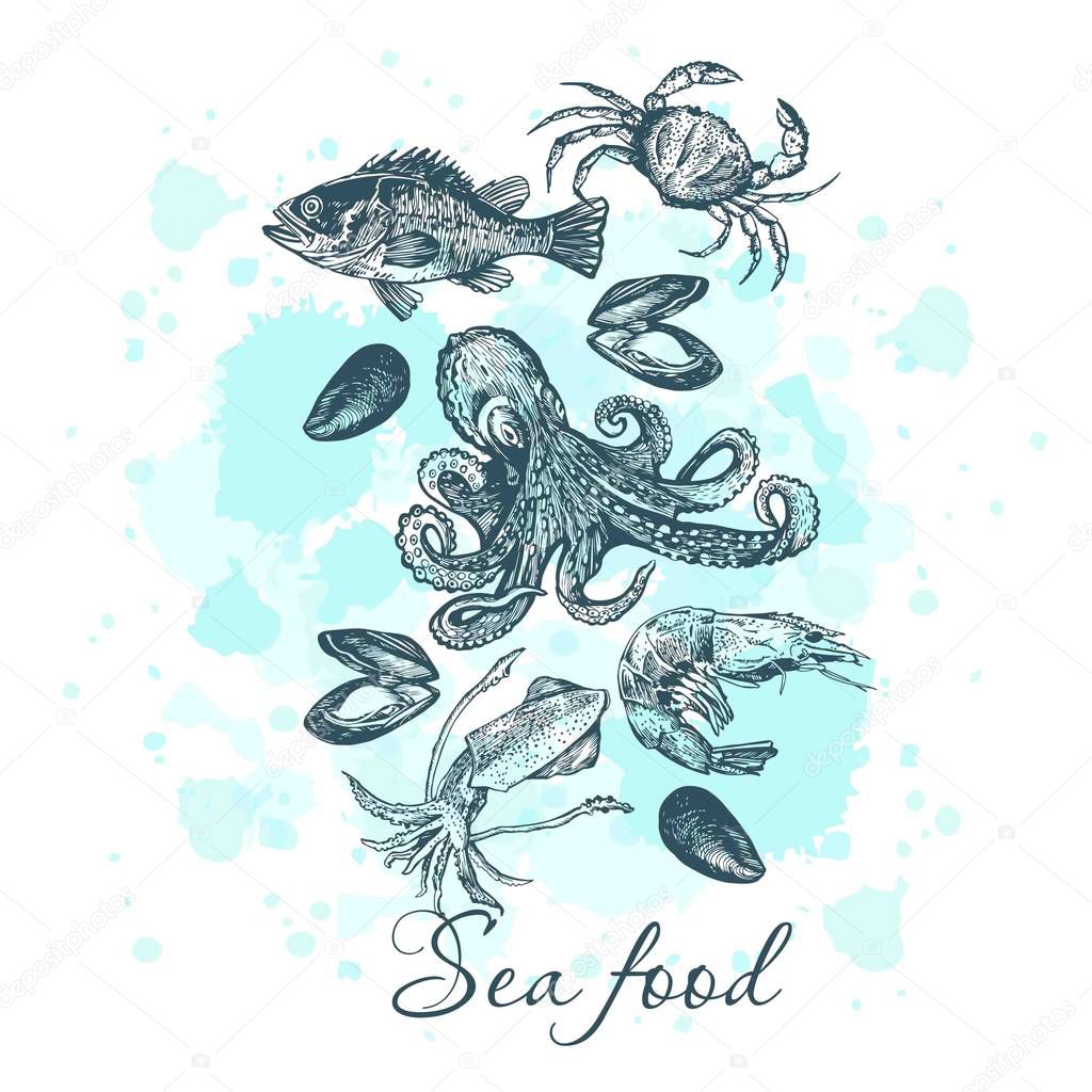 Graphic card with sea food
