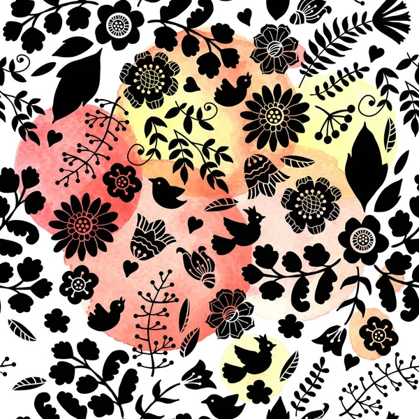Floral decorative pattern with birds — Stock Vector