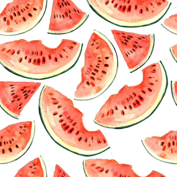 Aquarellmuster mit Wassermelonenscheiben — Stockfoto