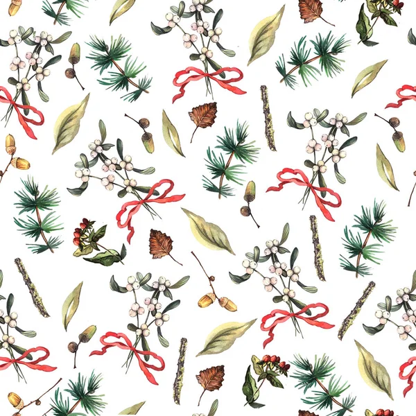 Watercolor Christmas floral pattern — Stock Photo, Image