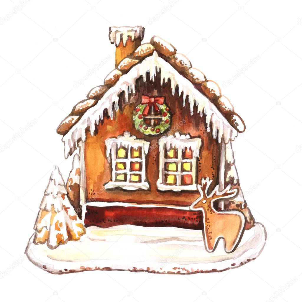 Watercolor gingerbread house