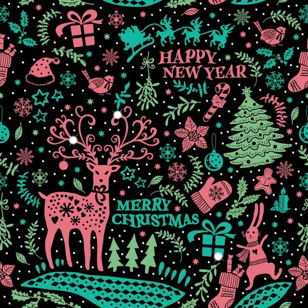 Decorative Hand Drawn Christmas Seamless — Stock Vector