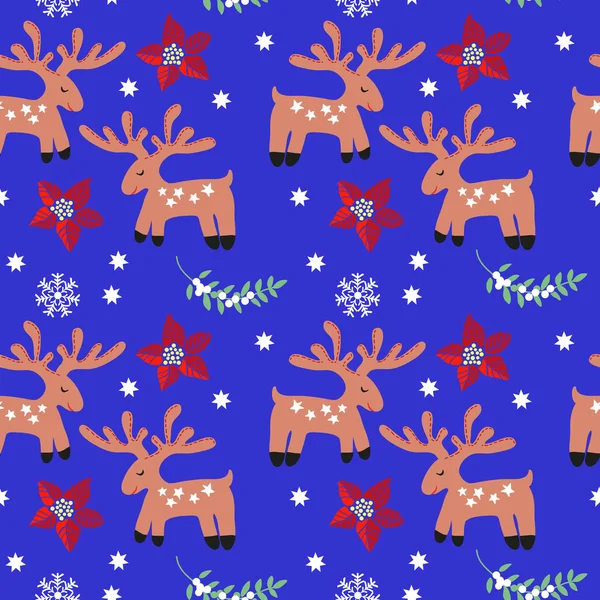 Decorative Hand Drawn Christmas Pattern Deers — Stock Vector