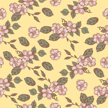 Elma ağacı çiçek ile Vintage dekoratif grafik desen