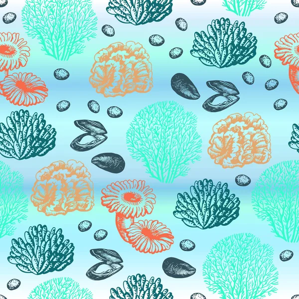 手描きのシームレスな海のパターン — ストックベクタ