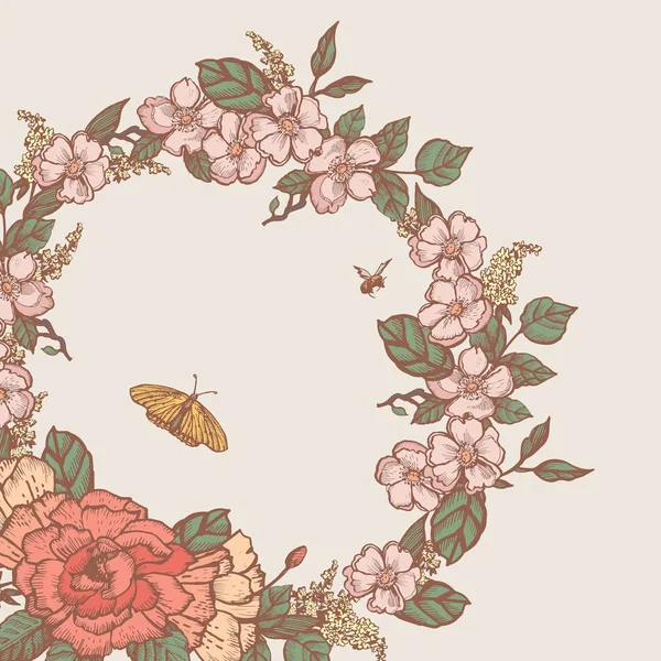Cadre Graphique Décoratif Vintage Avec Fleurs Pommier — Image vectorielle