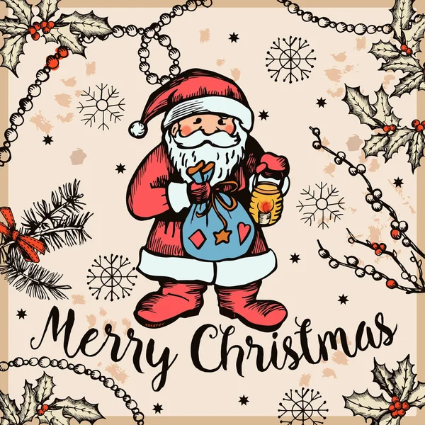 Ilustración Gráfica Vintage Con Santa Claus Estilo Boceto Gráfico Diseño — Archivo Imágenes Vectoriales