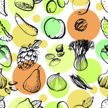 Grafik meyveli sebze seamless modeli 