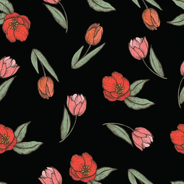 Primavera Decorativa Sin Costuras Con Tulipanes — Vector de stock