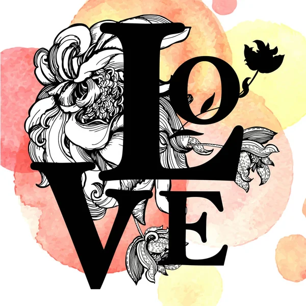 Grafische Afbeelding Met Het Woord Love Bloemen — Stockvector