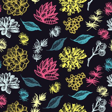 Succulents ile grafik dekoratif desen