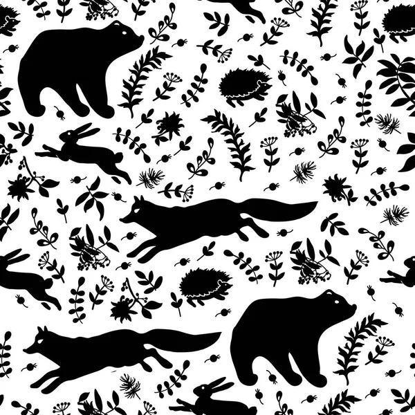 かわいい森の動物パターン — ストックベクタ