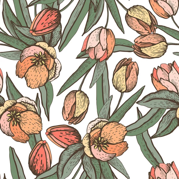 Яскравий весняний візерунок з тюльпанами — стоковий вектор