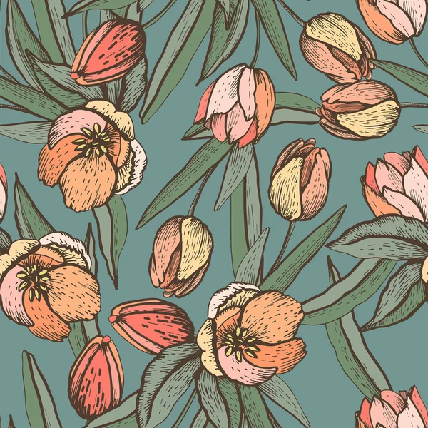 Яркий весенний узор с тюльпанами — стоковый вектор